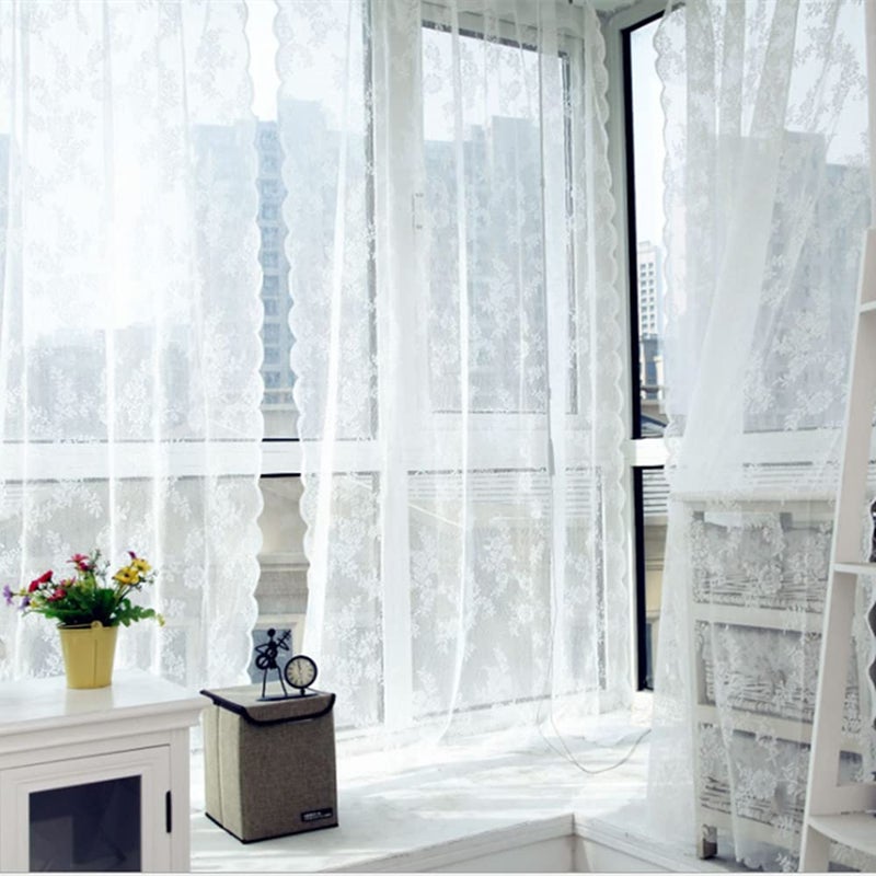 Deeprove Lace Curtains 96 Inches Long 2 Panels Set  White Sheer Accent Florals Embroidery Vintage Voile Window Panel Treatment Pair Ruffled Decor Drapes for Bedroom/French Door  Rod Pocket  W57 x L96 - Image 5