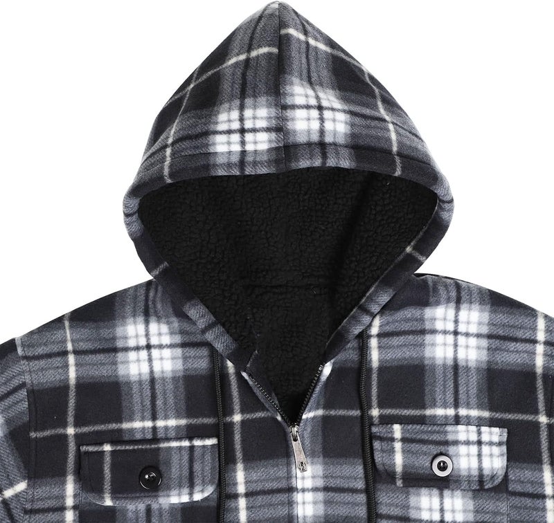 Facitisu Men's Winter Heavy Warm Sherpa Lined Fleece Plaid Flannel Jacket - Image 5