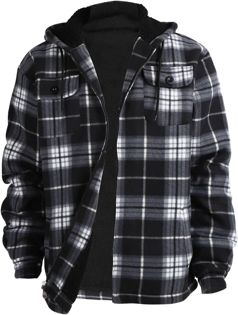 Facitisu Men's Winter Heavy Warm Sherpa Lined Fleece Plaid Flannel Jacket - Image 1