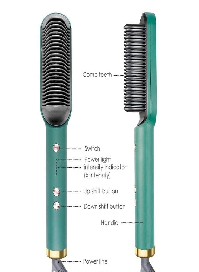 Akshify Hair Straightener Brush for Women & Men – Fast Heating Ionic Straightening Comb with PTC Technology, 5 Adjustable Temperature Settings, Anti-Scald Design, Smooth & Frizz-Free Styling (Green) - Image 2