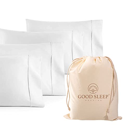 Good Sleep Bedding 1000 TC White Standard Pillowcases Set of 4 100% Egyptian Cotton Pillow Cases with Long Staple Cotton & Sateen Weave, Silky Soft Hotel - Like Bed Pillow Covers for Comfy Sleeping, Snug Fit - Image 1