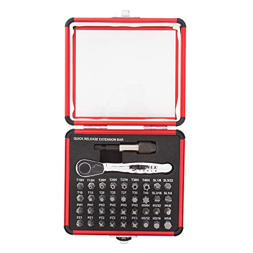 Sunex Tools Sunex 9726 Mini Ratchet and Bit Set, 1/8-Inch - 1/4-Inch S2 Bits, 5/64-Inch - 1/4-Inch hex bits, 38-Piece Silver - Image 1