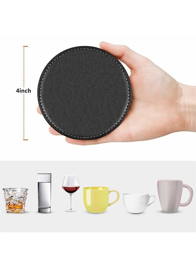 Thipoten Leather Coasters, Set of 6 PU Coaster set with Holder, Protect Furniture from Water Marks Scratch and Damage(6Pcs, Black) - Image 2