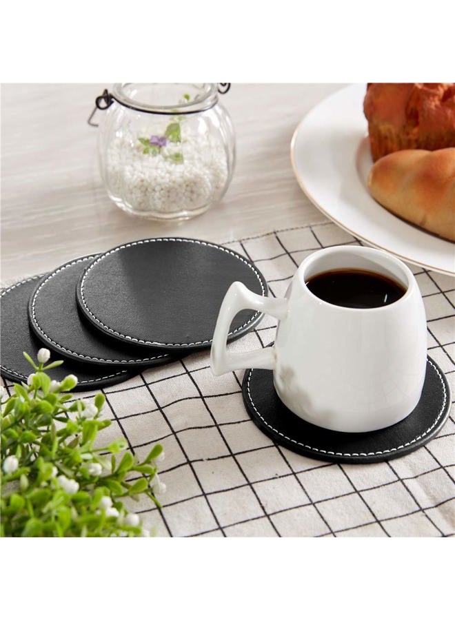 Thipoten Leather Coasters, Set of 6 PU Coaster set with Holder, Protect Furniture from Water Marks Scratch and Damage(6Pcs, Black) - Image 4