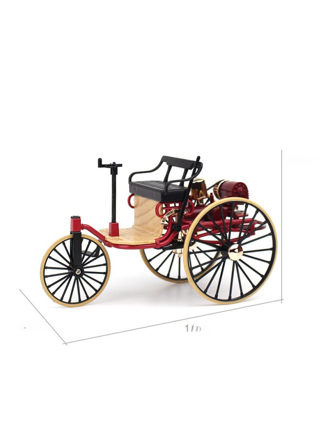 112 Scale Vintage Alloy Three-wheel Old-fashioned Car Model Collection Gifts Adult Toys Display Pieces-Color:Wine Red Frame Type  - Image 1