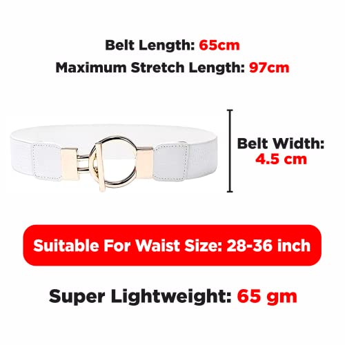 REDHORNS Elastic Fabric Waist Belt for Women Dresses Round Buckle Design Stretchy Wide Ladies Belt for Saree Girls Jeans - Free Size (LD33J_White) - Image 3