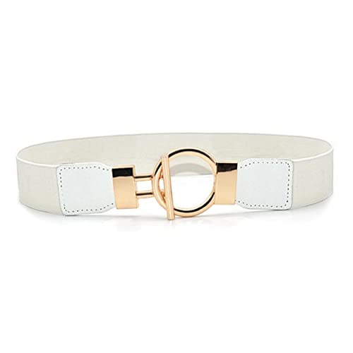 REDHORNS Elastic Fabric Waist Belt for Women Dresses Round Buckle Design Stretchy Wide Ladies Belt for Saree Girls Jeans - Free Size (LD33J_White) - Image 1