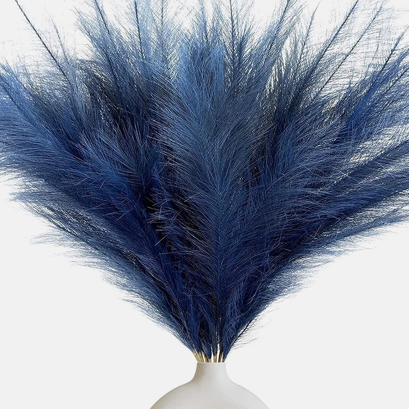 Pusuny Faux Pampas Grass Pink Pampas Grass Decor7 Branches  Each Stem Fluffy Small Pompous Grass for Vase Filler in Table Vase Decor for House Office Boho Wedding Flower Blue 7PCS 24 inch 