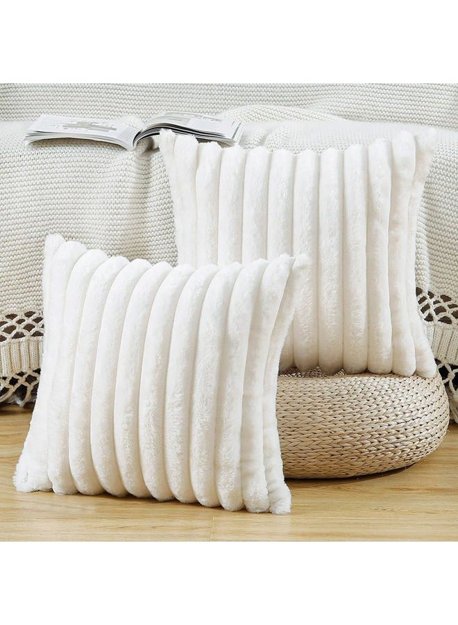 MADIZZ Set of 2 Faux Fur Plush Decorative Throw Pillow Covers 20x20 Inch Cream Fluffy Striped Soft Decorative Cushion Cover for Sofa Bedroom Pillow Shell - Image 1