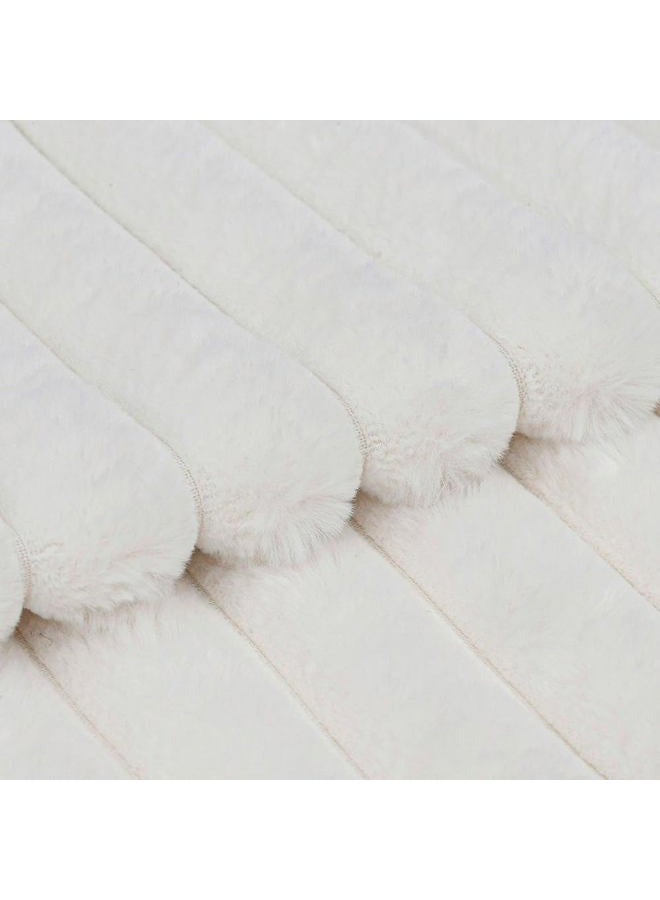 MADIZZ Set of 2 Faux Fur Plush Decorative Throw Pillow Covers 20x20 Inch Cream Fluffy Striped Soft Decorative Cushion Cover for Sofa Bedroom Pillow Shell - Image 4