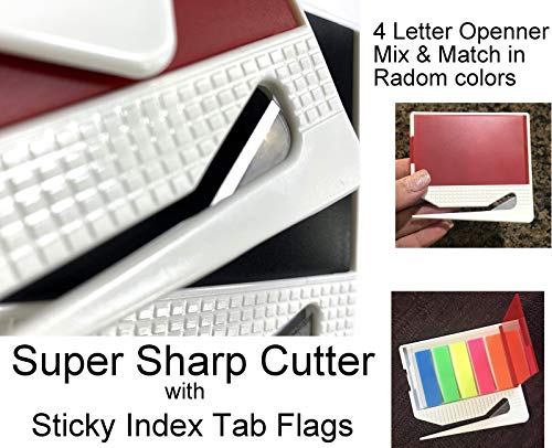 ALAZCO 4pc Letter Opener With 50 Neon Color Sticky Index Tabs Flags - World's Most Efficient Letter Opener Slitter for Parcels and Letters - School Home Office (Random Mix or Match Colors) - Image 4