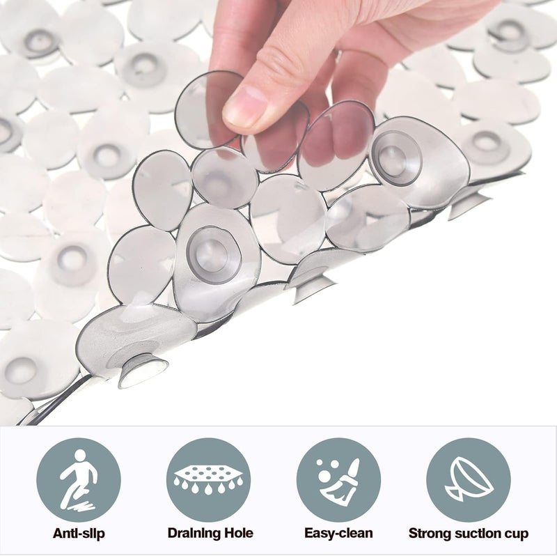 SONGZIMING Bathtub Mat Non Slip Pebble Bath Shower Mat with Drain Holes, Suction Cups Mat for Tub 16" W x 35" L, Clear Grey - Image 4