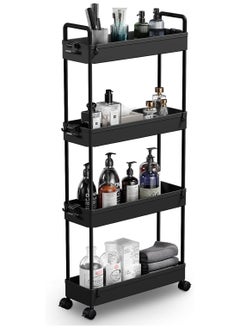 Chulovs Slim Storage Cart, 4 Tier Bathroom Organizer Mobile Shelving Unit, Rolling Utility Cart Slide Out Organizer for Kitchen, Bathroom, Laundry, Narrow Places, Black  - Image 1