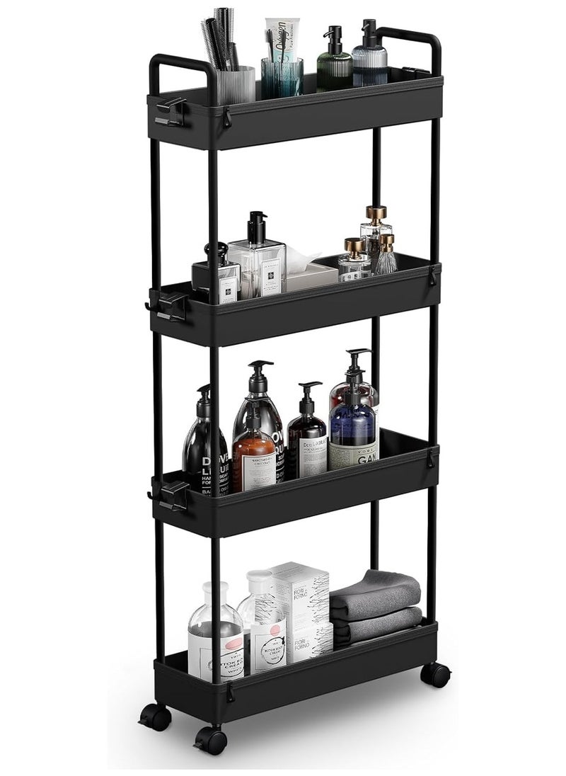 Chulovs Slim Storage Cart, 4 Tier Bathroom Organizer Mobile Shelving Unit, Rolling Utility Cart Slide Out Organizer for Kitchen, Bathroom, Laundry, Narrow Places, Black  - Image 1