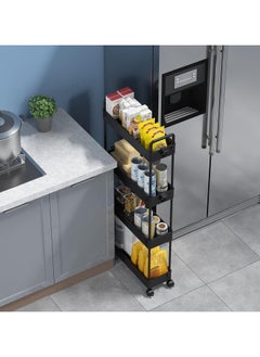 Chulovs Slim Storage Cart, 4 Tier Bathroom Organizer Mobile Shelving Unit, Rolling Utility Cart Slide Out Organizer for Kitchen, Bathroom, Laundry, Narrow Places, Black  - Image 3