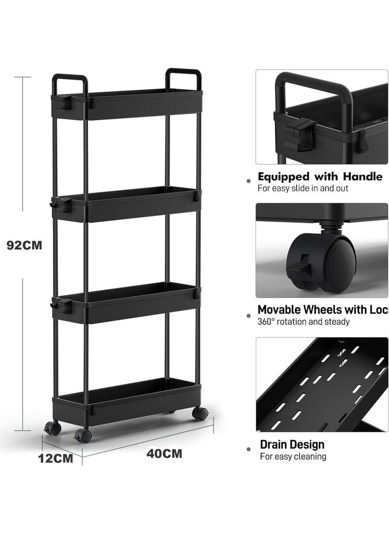 Chulovs Slim Storage Cart, 4 Tier Bathroom Organizer Mobile Shelving Unit, Rolling Utility Cart Slide Out Organizer for Kitchen, Bathroom, Laundry, Narrow Places, Black  - Image 2