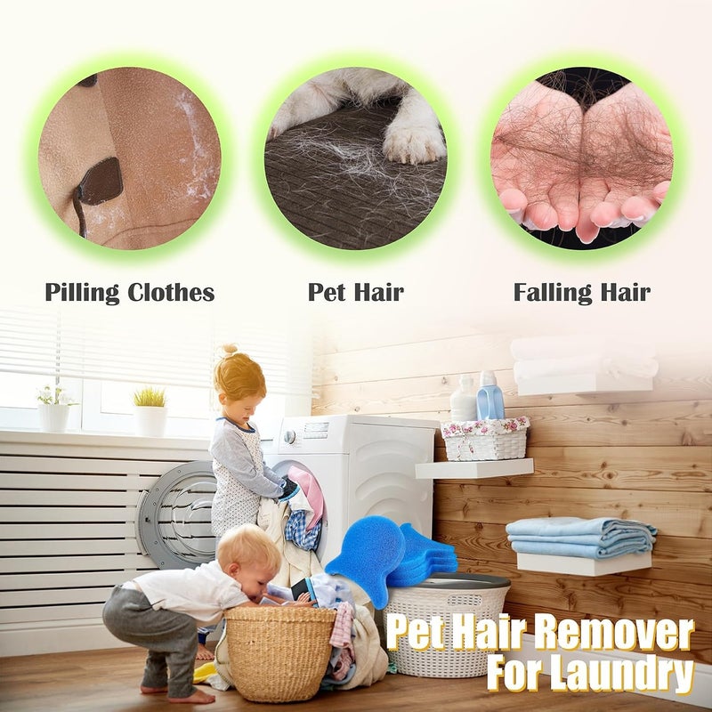 jaffiust جافيوست (Jaffiust)، مجموعة من 4 قطع لإزالة شعر الحيوانات الأليفة من الملابس، قابلة لإعادة الاستخدام، للتقاط شعر الحيوانات والأوساخ من الملابس، مثالية لأجهزة الغسيل والتجفيف، لإزالة شعر الكلاب والقطط وفراء الحيوانات الأليفة من الملابس (لون أزرق). - Image 3