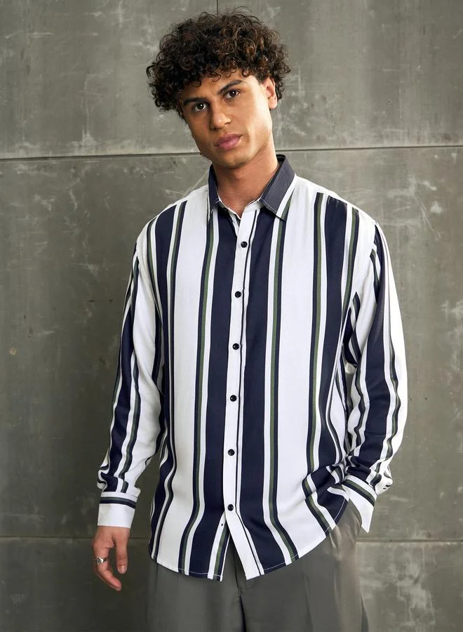 SASSAFRAS Sassafras Striped Long Sleeve Relaxed Fit Shirt