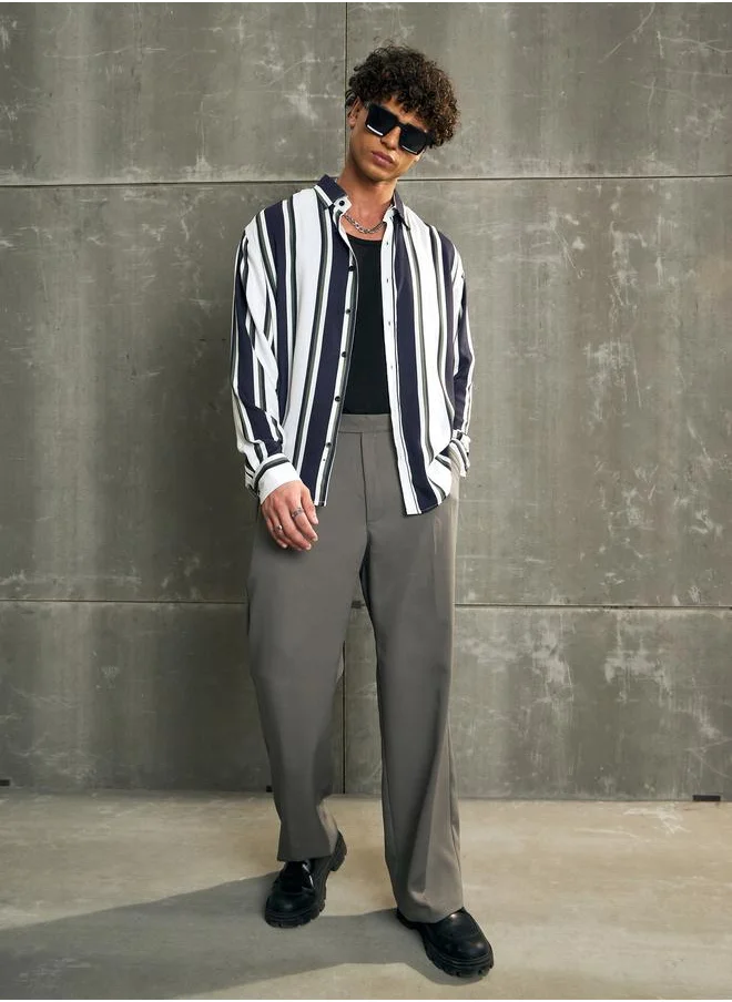 ساسافراس Sassafras Striped Long Sleeve Relaxed Fit Shirt