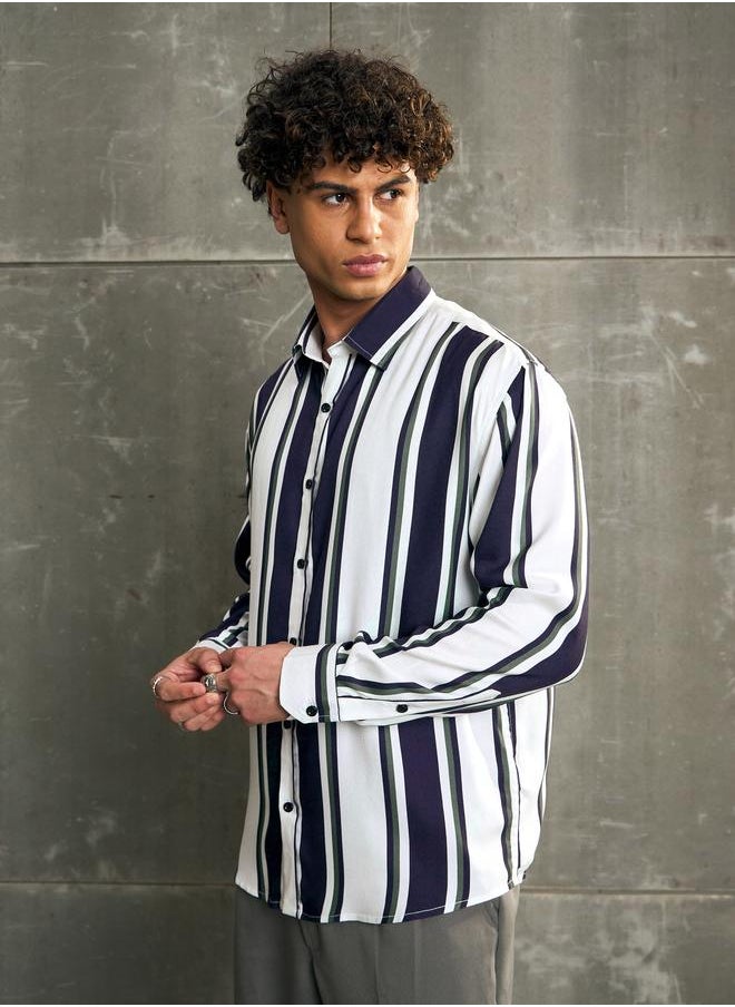 SASSAFRAS Sassafras Striped Long Sleeve Relaxed Fit Shirt  - Image 3