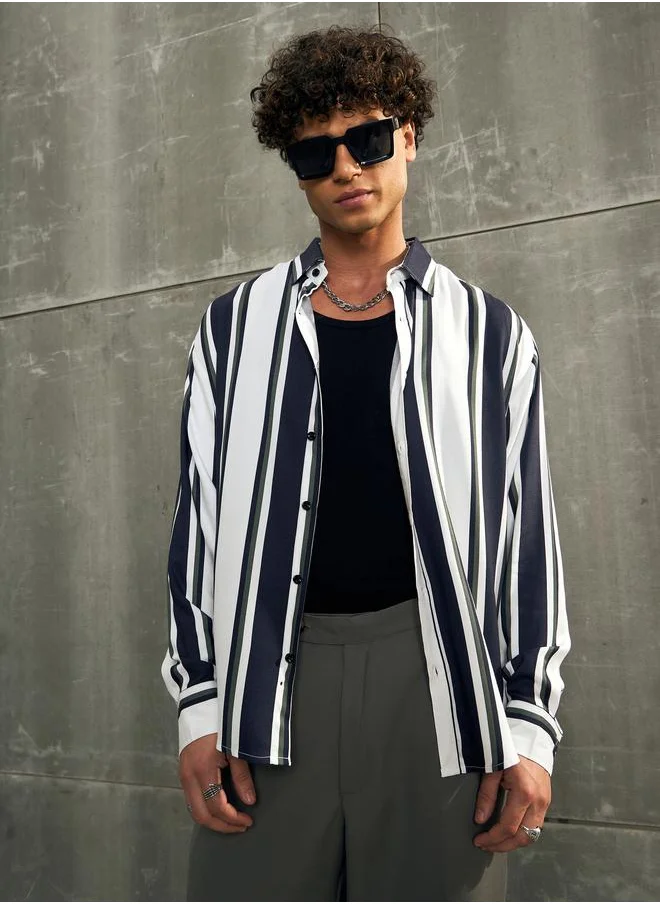ساسافراس Sassafras Striped Long Sleeve Relaxed Fit Shirt