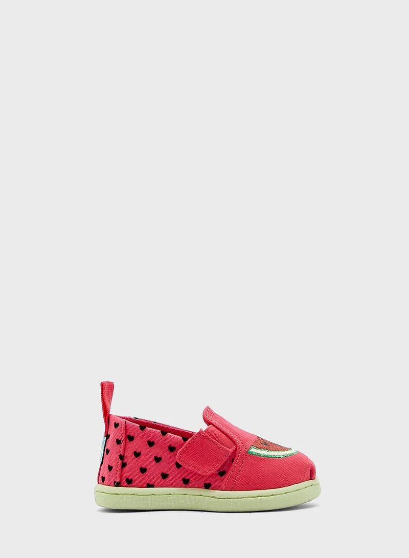 TOMS Kids Flocked Hearts Glitter Watermelon Slip Ons