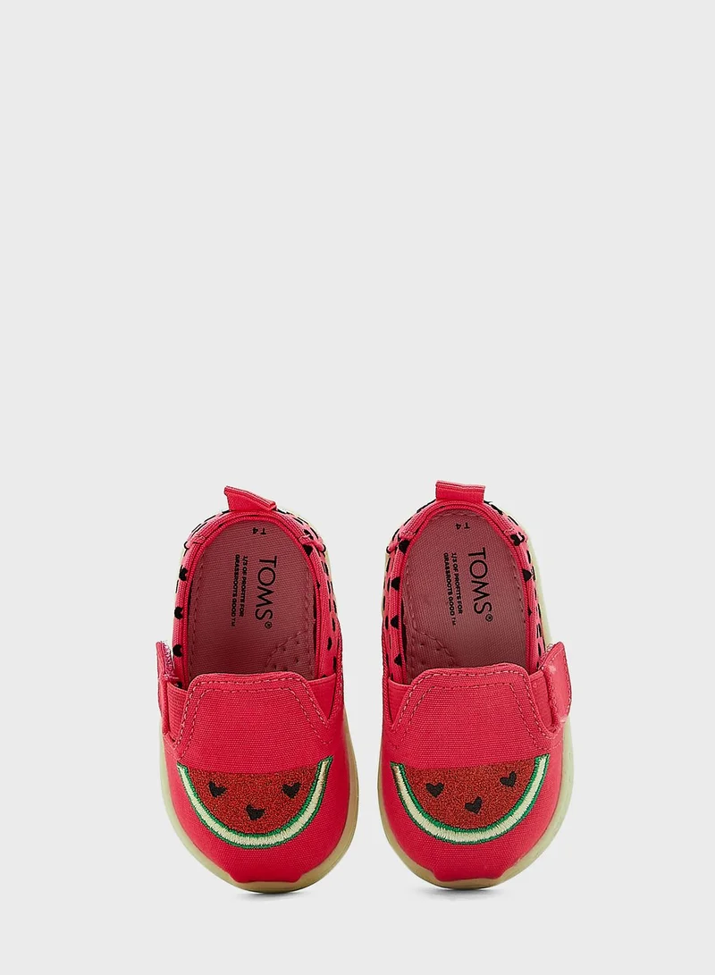 TOMS Kids Flocked Hearts Glitter Watermelon Slip Ons