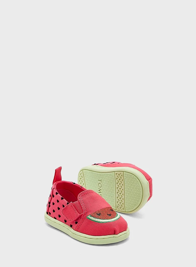 TOMS Kids Flocked Hearts Glitter Watermelon Slip Ons
