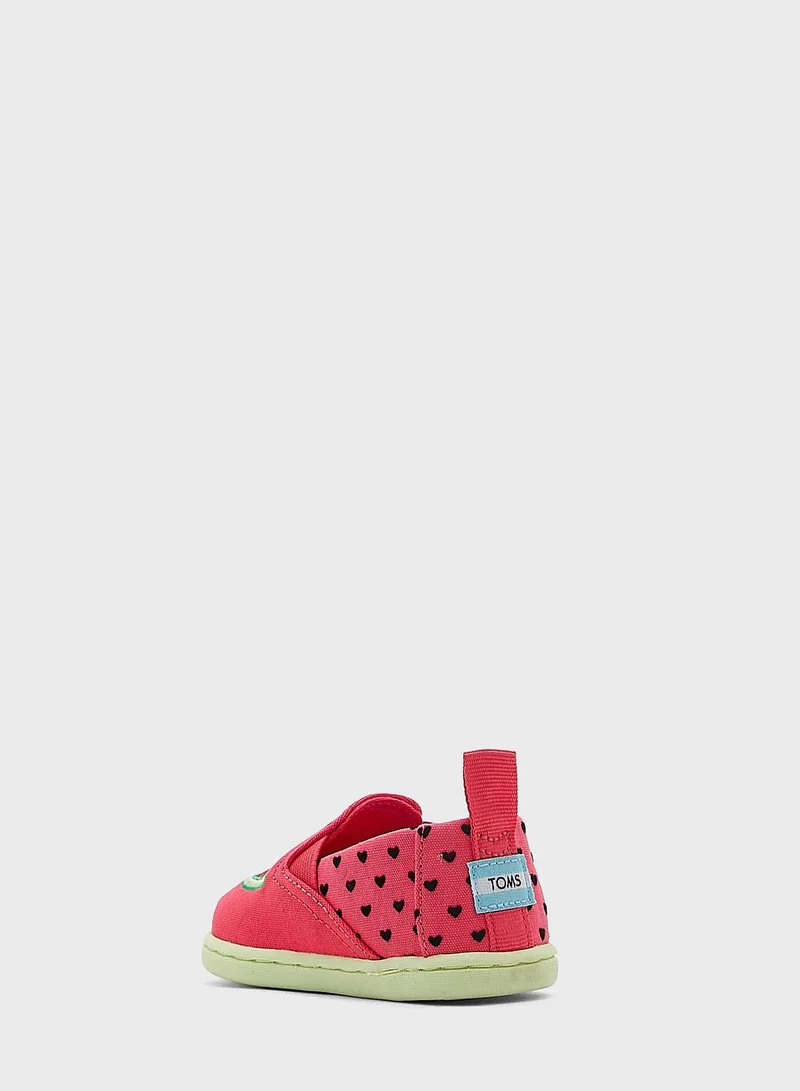 TOMS Kids Flocked Hearts Glitter Watermelon Slip Ons