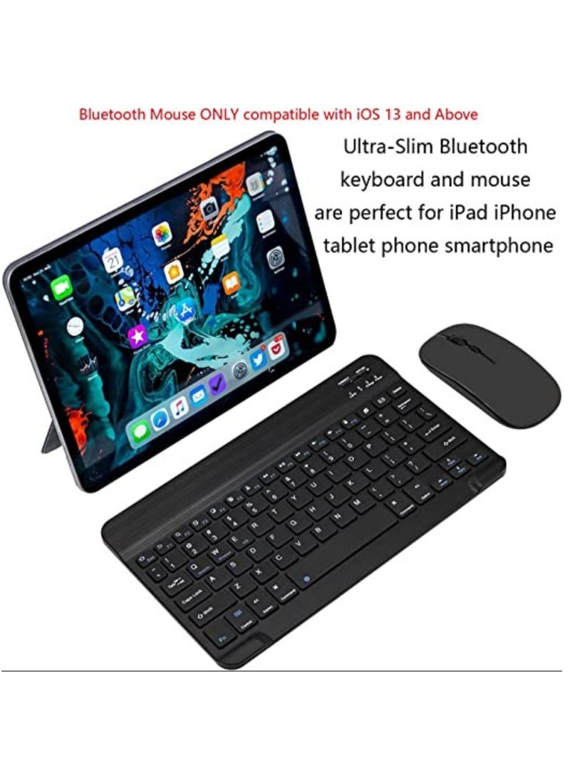 Ultra-Slim Bluetooth Keyboard and Mouse Combo Rechargeable Portable Wireless Keyboard Mouse Set for Apple iPad iPhone iOS 13 and Above Samsung Tablet Phone Smartphone Android Windows (Black)