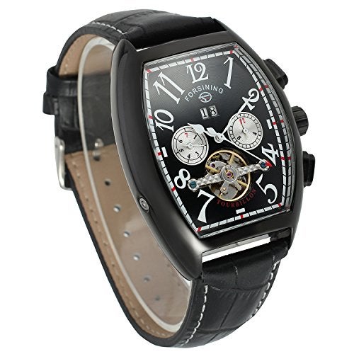 FORSINING Men's Automatic Self-Winding Rectangle Watch Calendar Genuine Leather Strap Tourbillon Watch - Image 5