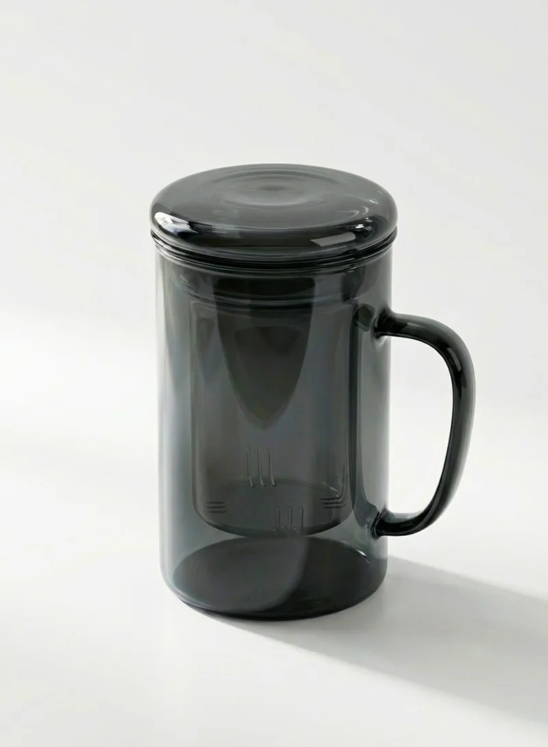 1 تشيس كوب زجاجي رمادي دخاني مع مصفاة وغطاء، 450 مل، قطعة واحدة