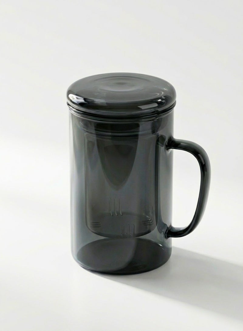 1 تشيس كوب زجاجي رمادي دخاني مع مصفاة وغطاء، 450 مل، قطعة واحدة - Image 1