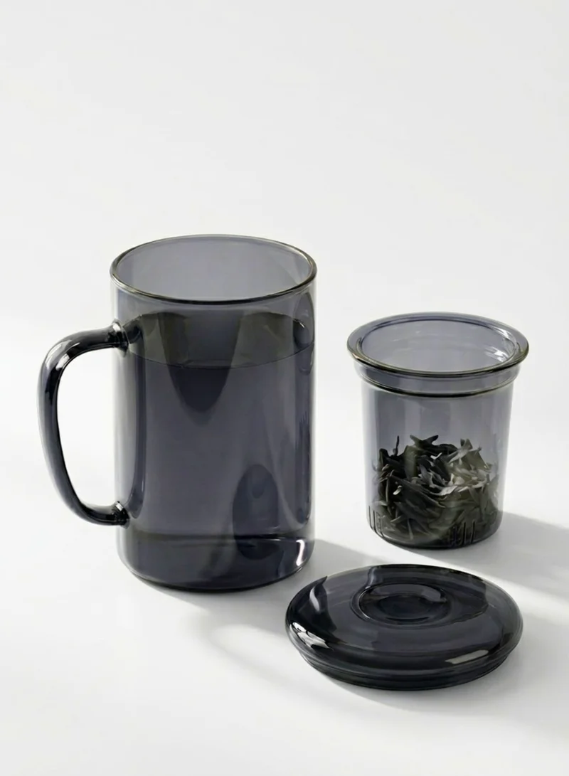 1 تشيس كوب زجاجي رمادي دخاني مع مصفاة وغطاء، 450 مل، قطعة واحدة