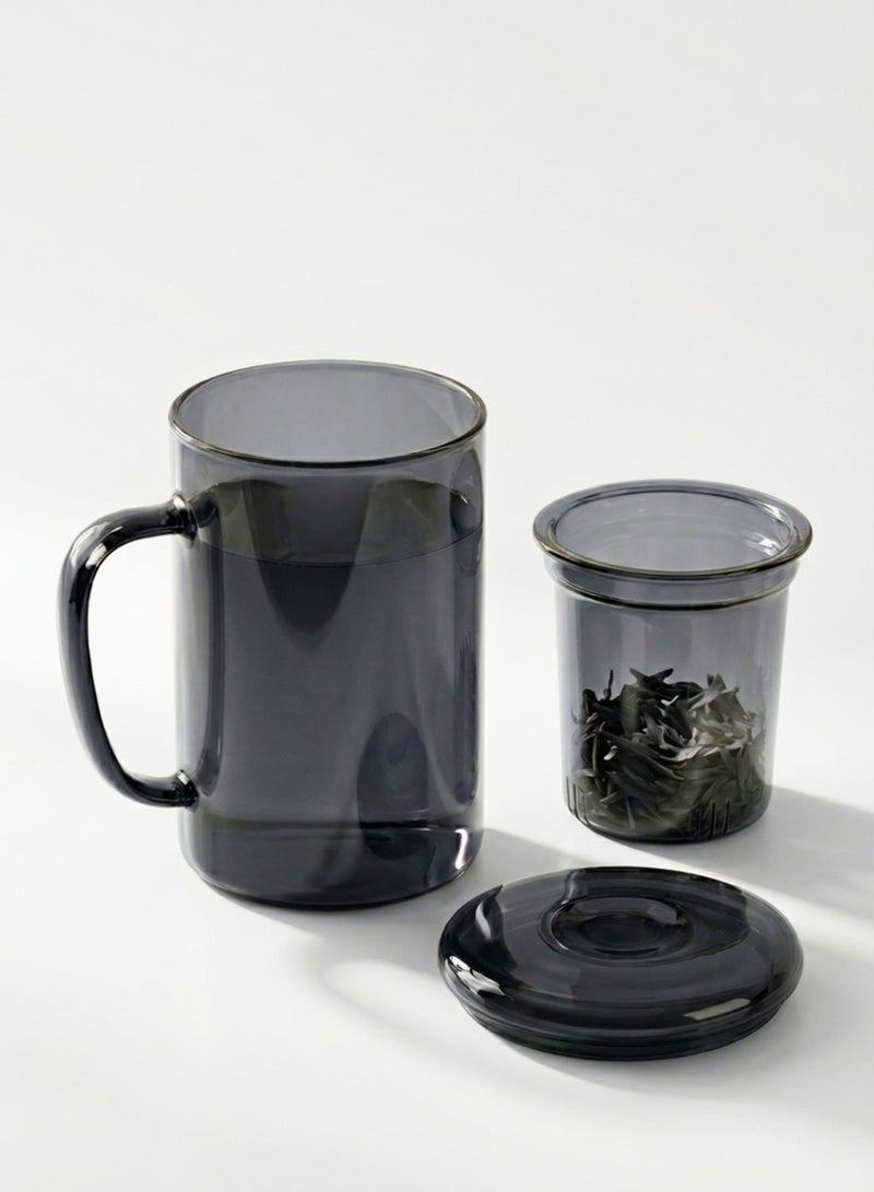 1 تشيس كوب زجاجي رمادي دخاني مع مصفاة وغطاء، 450 مل، قطعة واحدة - Image 2