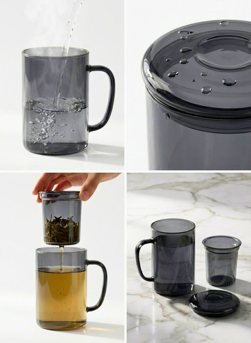 1 تشيس كوب زجاجي رمادي دخاني مع مصفاة وغطاء، 450 مل، قطعة واحدة - Image 5