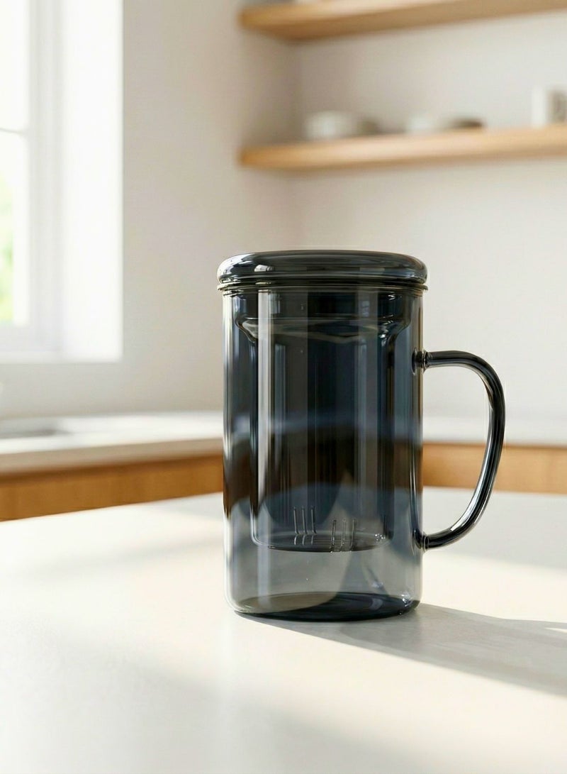 1 تشيس كوب زجاجي رمادي دخاني مع مصفاة وغطاء، 450 مل، قطعة واحدة - Image 4