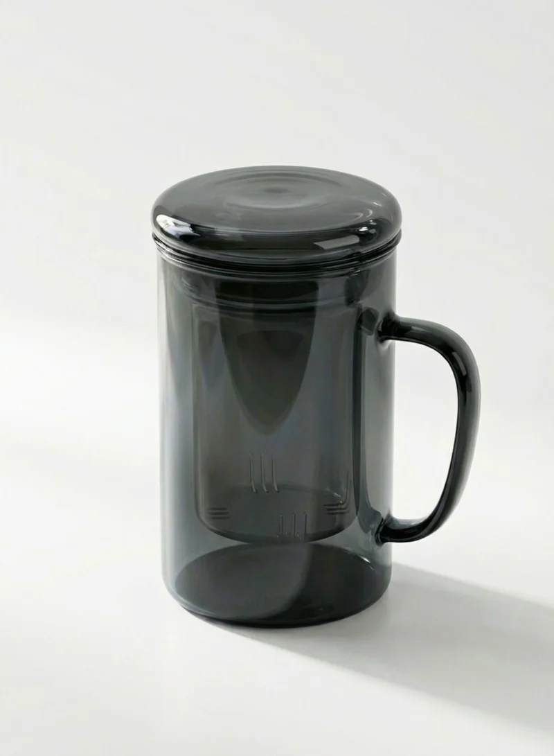 1Chase Smoky Grey Glass Mug with Infuser & Lid, 450ml, 1pc
