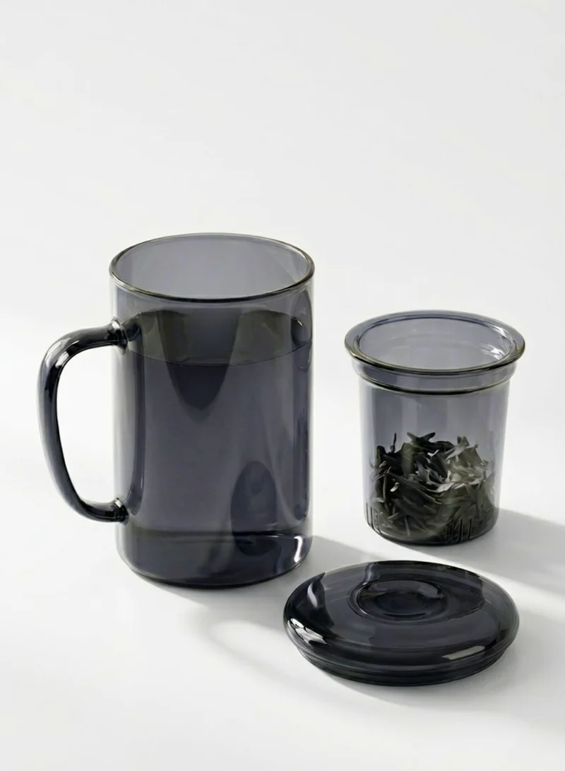1Chase Smoky Grey Glass Mug with Infuser & Lid, 450ml, 1pc