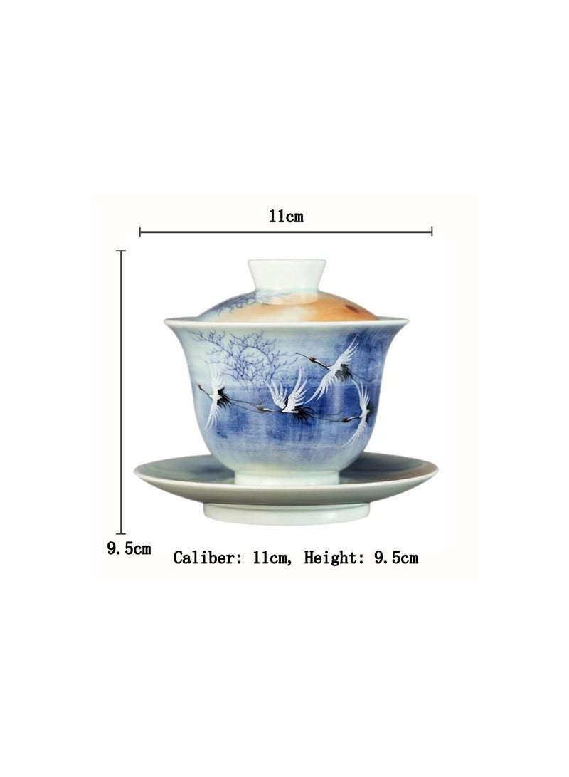 1-Piece Chinese Old Porcelain Blue and White Bowl Tea Set,Chinese Tea Bowl with Cover and Tray,Chinese Traditional Handicraft Ceramic Tea Set - Image 5