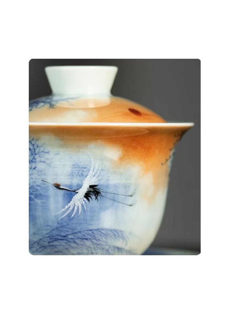 1-Piece Chinese Old Porcelain Blue and White Bowl Tea Set,Chinese Tea Bowl with Cover and Tray,Chinese Traditional Handicraft Ceramic Tea Set - Image 4