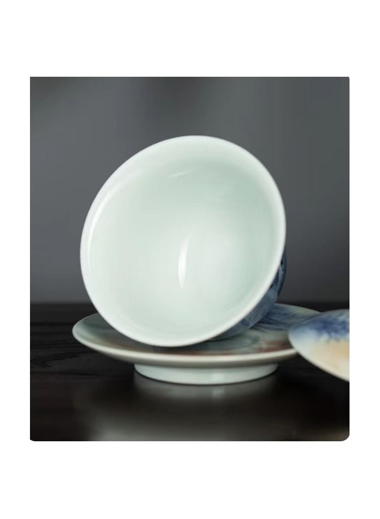 1-Piece Chinese Old Porcelain Blue and White Bowl Tea Set,Chinese Tea Bowl with Cover and Tray,Chinese Traditional Handicraft Ceramic Tea Set - Image 3