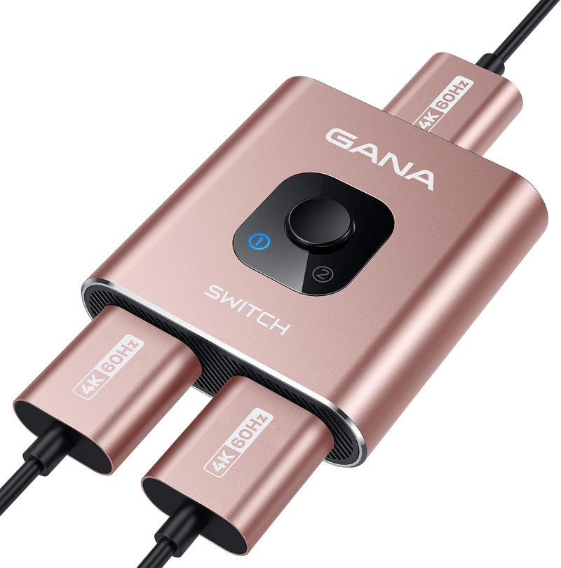 GANA HDMI Switch 4k@60hz Splitter, Aluminum Bidirectional HDMI Switcher 2 in 1 Out, Manual HDMI Hub Supports HD Compatible with Xbox PS5/4/3 Blu-Ray Player Fire Stick Roku - Image 1