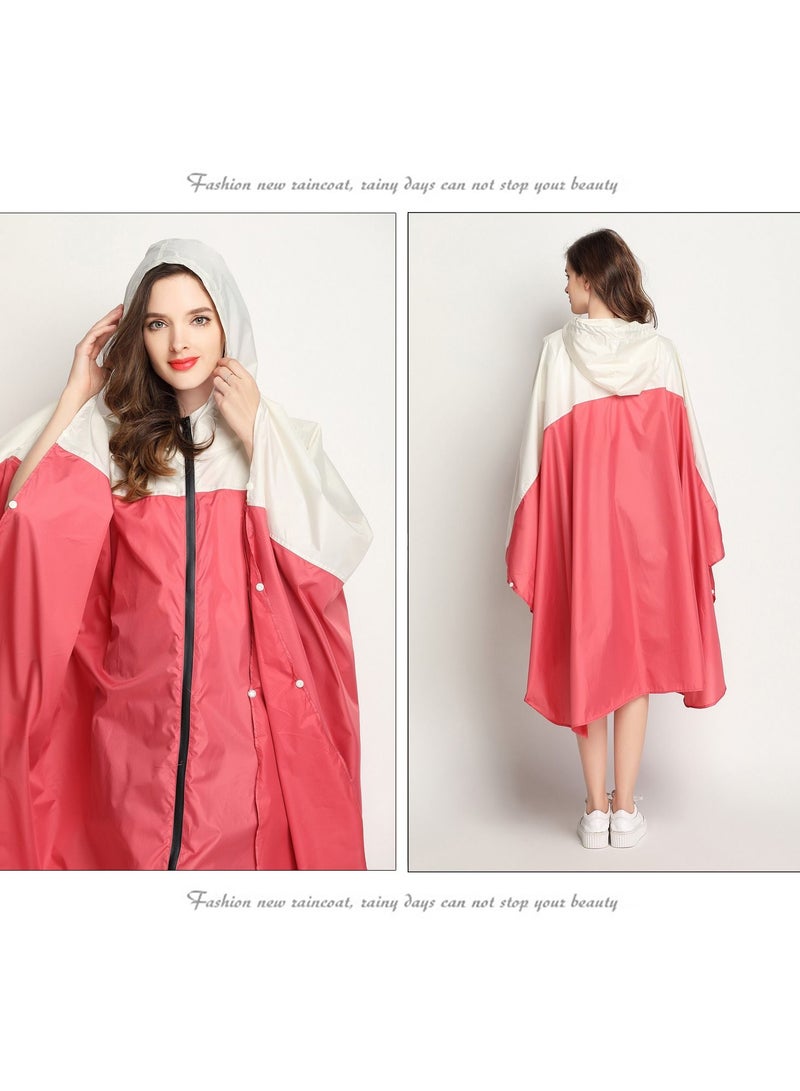 SYOSI Fashion Hooded Rain Poncho with Pocket Waterproof Raincoat Jacket Zipper Style for Men Women Adults Family Ponchos Drawstring Hood Perfect Camping Hiking Beach Travel Red - Image 4