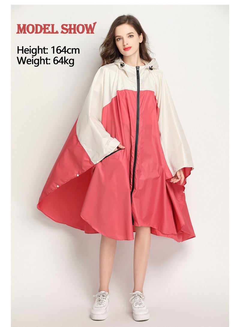 SYOSI Fashion Hooded Rain Poncho with Pocket Waterproof Raincoat Jacket Zipper Style for Men Women Adults Family Ponchos Drawstring Hood Perfect Camping Hiking Beach Travel Red - Image 2