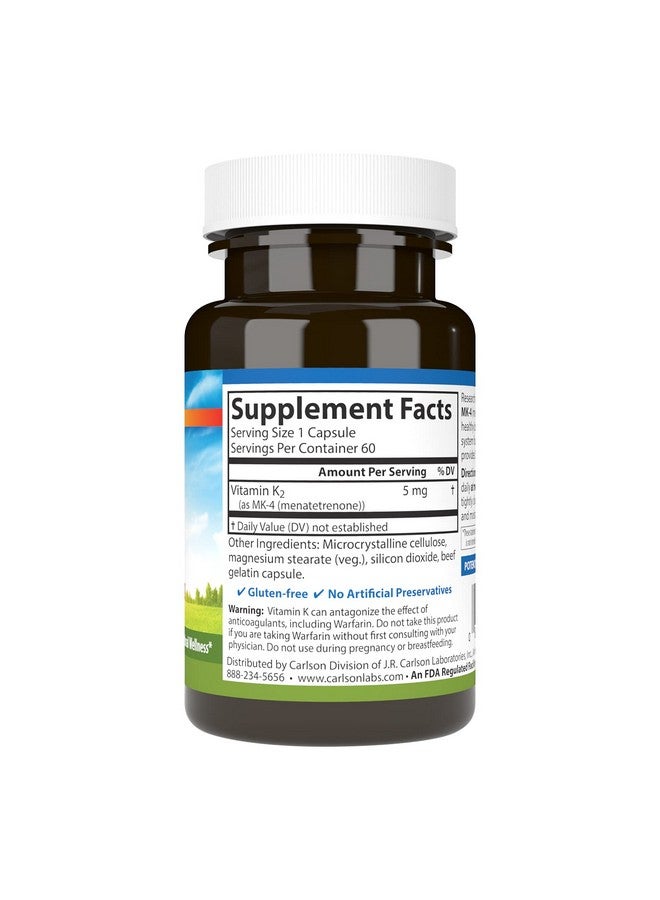 Carlson فيتامين K2 Mk4 (ميناتيترينون) مكمل فيتامين K لصحة العظام والقلب خالي من الصويا 60 كبسولة - Image 3