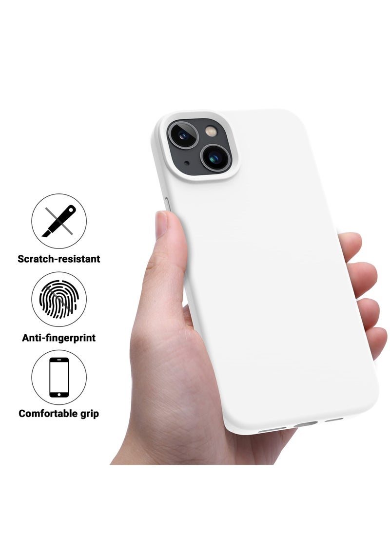 متوافق مع حافظة iPhone 13، حافظة حماية كاملة من السيليكون السائل مع [مضادة للخدش] [بطانة ناعمة من الألياف الدقيقة] [واقية للكاميرا] لهاتف iPhone 13 6.1 بوصة، أبيض