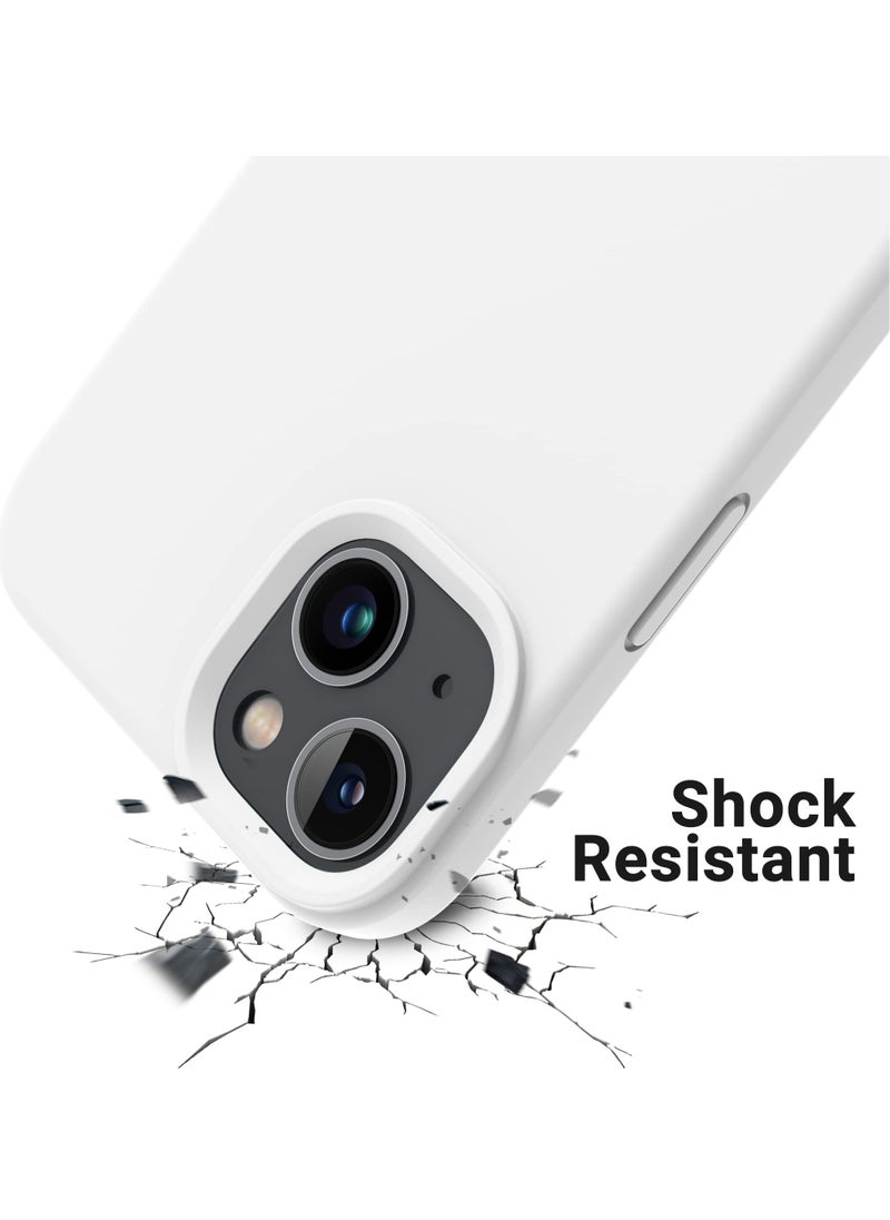 متوافق مع حافظة iPhone 13، حافظة حماية كاملة من السيليكون السائل مع [مضادة للخدش] [بطانة ناعمة من الألياف الدقيقة] [واقية للكاميرا] لهاتف iPhone 13 6.1 بوصة، أبيض