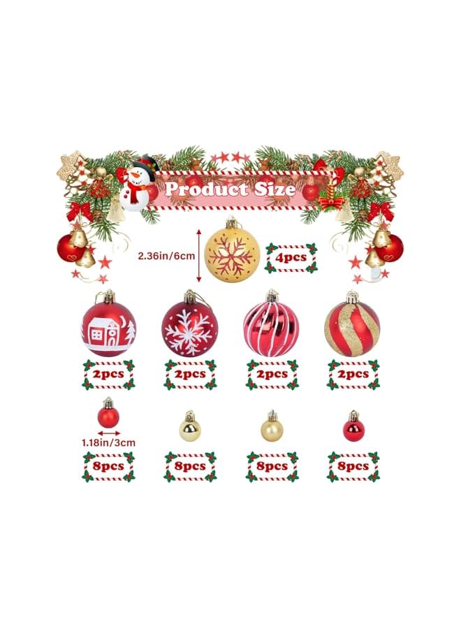 The Bros Christmas Ball Ornaments Set, Christmas Decorations for Home, Christmas Tree Decor, Christmas Tree Decorations Ornaments Ball for Holiday Party Decoration, 44pcs, Red & Gold - Image 2