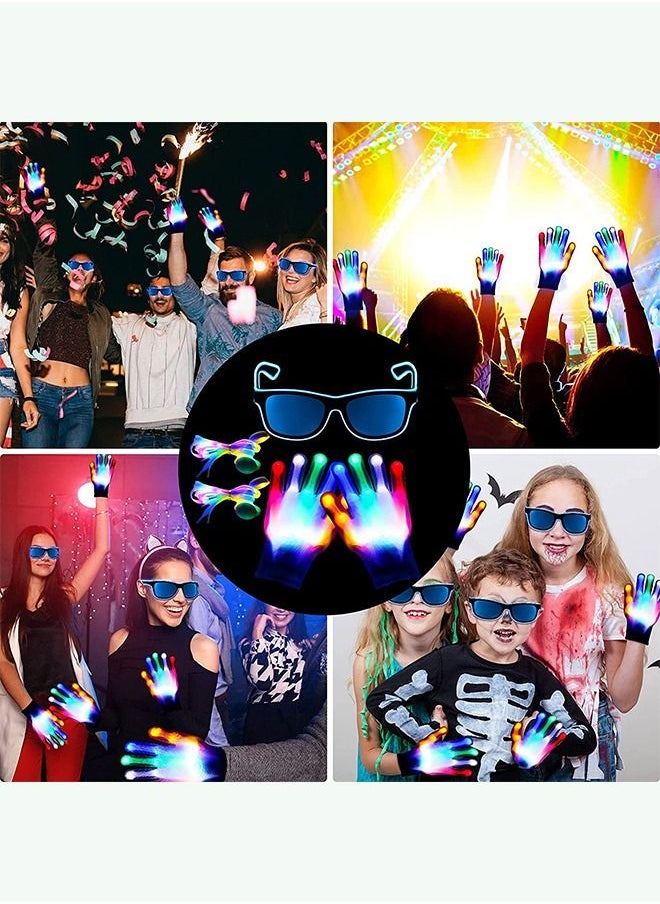 Generic - LED Light up Glasses Gloves and Shoelaces Set Multicolor Flashing for Halloween Carnival Glow Party New Year Rave Party - Image 1